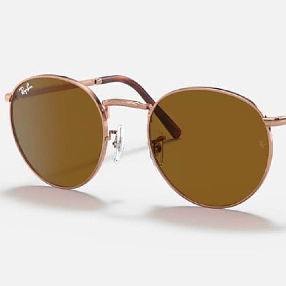 NEW RAY-BAN New Round – Polished Rose Gold Frame, Brown Lenses (NWT)